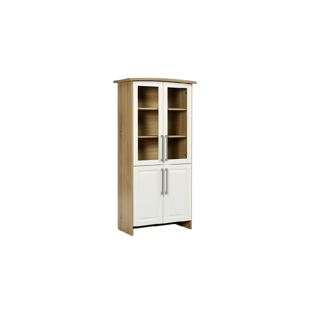 Modern Wooden Display Cabinet with Glass Doors and Storage Base